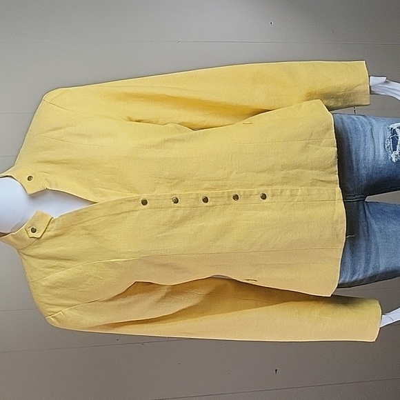 Coldwater Creek Yellow Linen Rayon Mandarin Collar Snap Front Jacket Bla… - Picture 1 of 16
